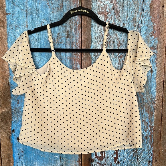 Don’t Ask Why Cold Shoulder Polka Dot Crop Size OS - Picture 5 of 5